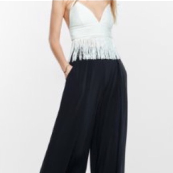 Express Tops - Express V-neck Satin Pearl White Fringe Top